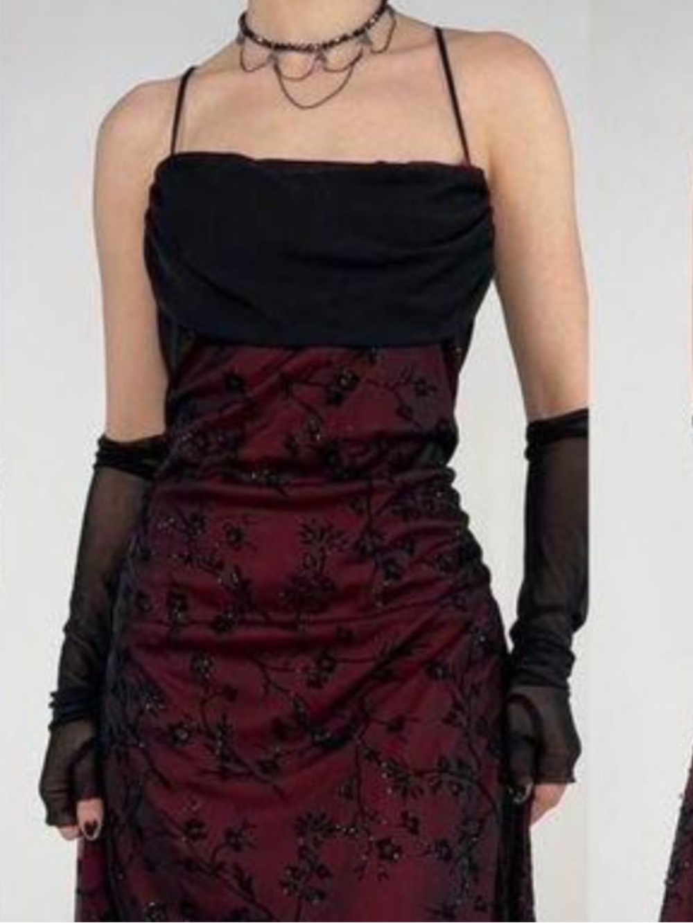 Roberta Vintage Burgundy Floral Mesh Whimsigoth, 90s Whimsigoth, Vampy Grunge
